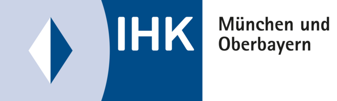 Abbildung Logo weiß-blaue Raute in einem Rechteck und weißer Beschriftung der IHK