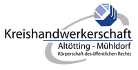 Abbildung Logo mit sechseckigem Symbol und blauer Beschriftung von Kreishandwerkerschaft Altötting - Mühldorf